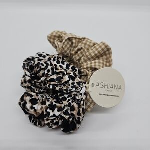 NEW Ashiana pair of scrunchies tan plaid and animal print